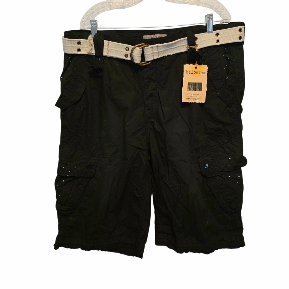 Vintage Kilogram Cargo Shorts Skater Baggy Combat Harlem Black Belted 40 NWT